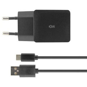 Wandladegerät + USB A zu USB-C-Kabel KSIX USB Schwarz