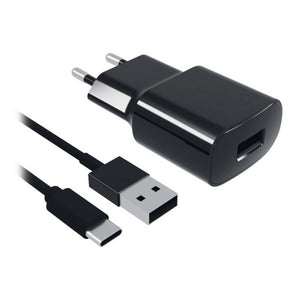 Wand-Ladegerät + USB-Kabel C Contact 2A Schwarz
